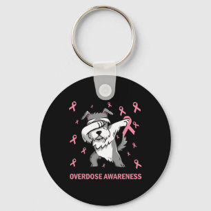 Dabbing Schnauzer Pink Ribbon - Overdose Awareness Key Ring