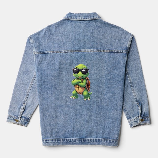 Dabbing Sea Turtle Animal Lover Save The Turtles ( Denim Jacket (Back)