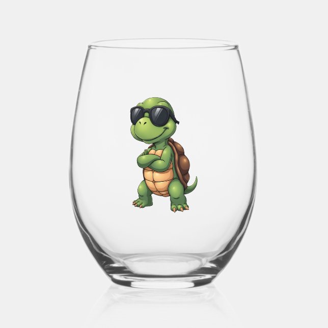 Dabbing Sea Turtle Animal Lover Save The Turtles ( Stemless Wine Glass (Front)