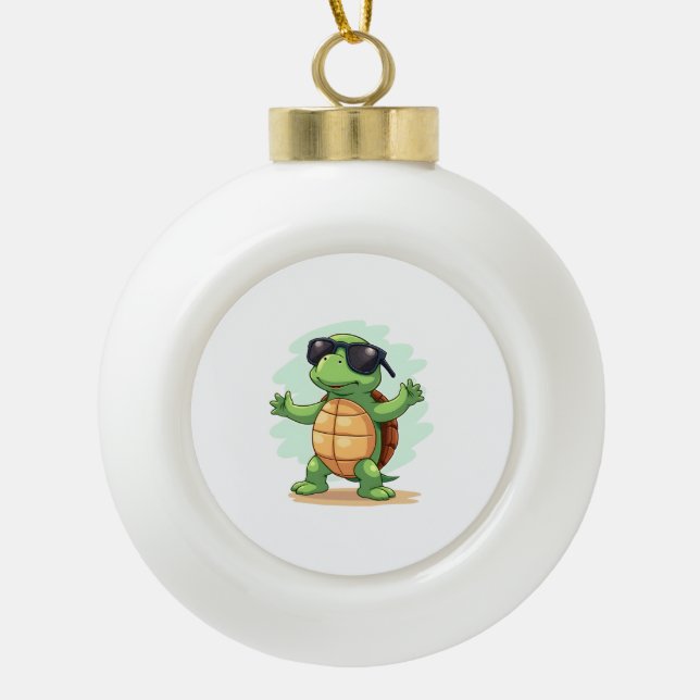 Dabbing Sea Turtle Animal Lover Save The Turtles T Ceramic Ball Christmas Ornament (Front)