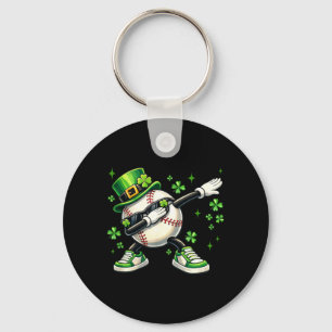 Dabbing Shamrock Baseball St Patricks Day Kids Boy Key Ring