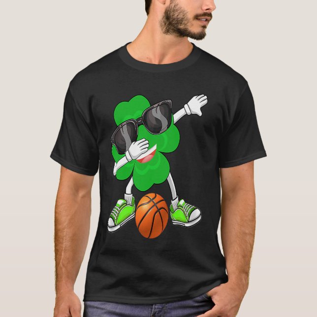 Dabbing Shamrock & Basketball Ball St Patrick's Da T-Shirt (Front)