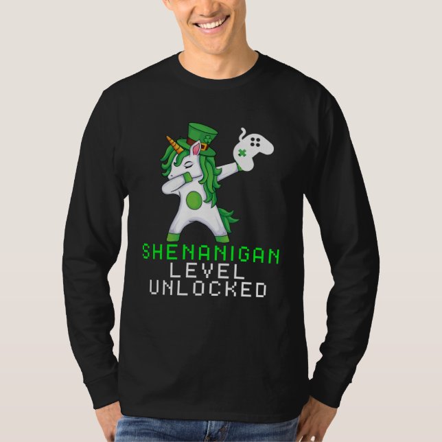 Dabbing Shamrock Shenanigans Leprechaun Unicorn Ga T-Shirt (Front)