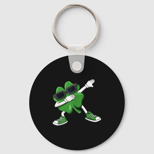Dabbing Shamrock St Patrick's Day Funny Boys Girls Key Ring (Front)