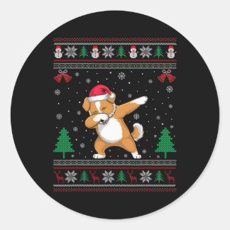 Dabbing Shichon Dog Santa Hat Boys Girls Kids Chri Classic Round Sticker