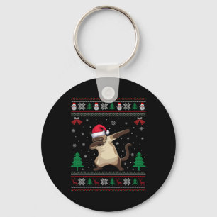 Dabbing Siamese Cat Santa Hat Boys Girls Kids Chri Key Ring