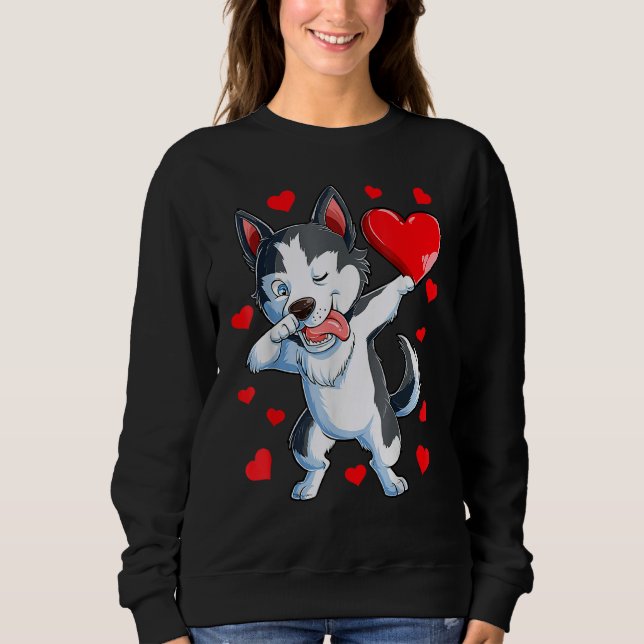 Dabbing Siberian Husky Heart Valentines Day Boys L Sweatshirt (Front)