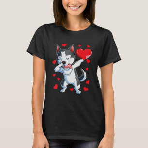Dabbing Siberian Husky Heart Valentines Day Boys L T-Shirt