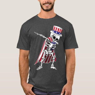 Dabbing Skeleton 4th of July Kids Boys Men Funny D T-Shirt