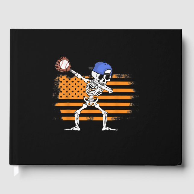 Dabbing Skeleton Baseball Funny Halloween Guest Book (Front)
