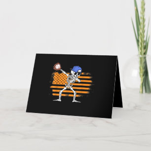 Dabbing Skeleton Baseball Funny Halloween Holiday Card