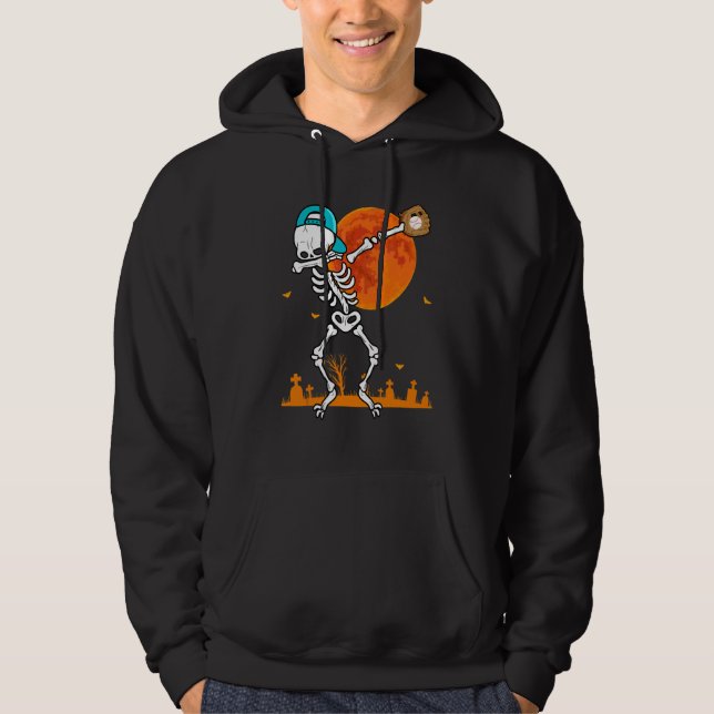 Dabbing Skeleton Baseball Halloween Baseball Playe Hoodie (Front)