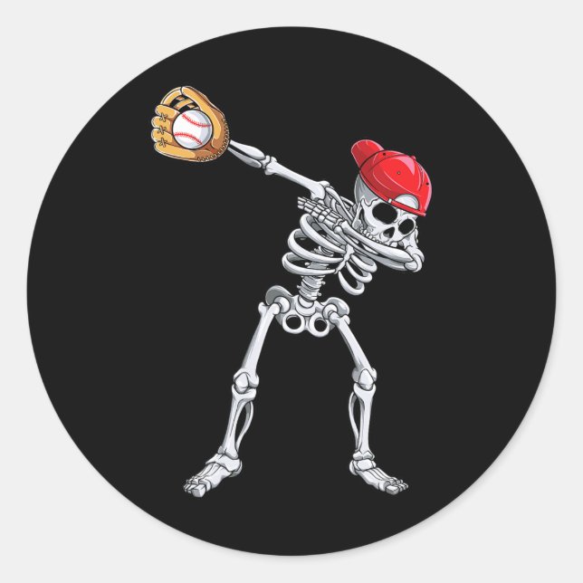 Dabbing Skeleton Baseball Halloween Player Catcher Classic Round Sticker (Front)
