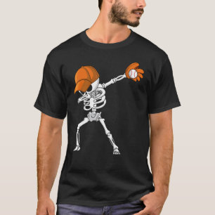 Dabbing Skeleton Baseball Halloween Player Catcher T-Shirt