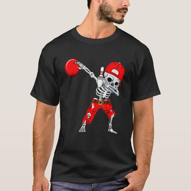 Dabbing Skeleton Bowling  Skull Halloween Costume  T-Shirt (Front)