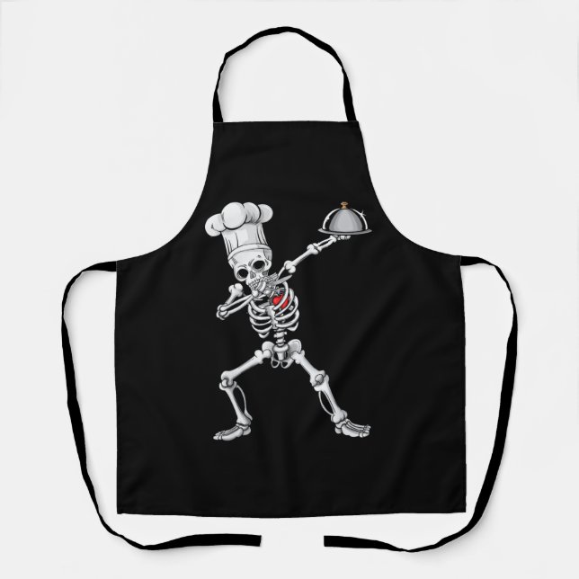 Dabbing Skeleton Chef Lunch Lady Halloween Apron (Front)