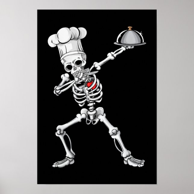 Dabbing Skeleton Chef Lunch Lady Halloween Poster (Front)