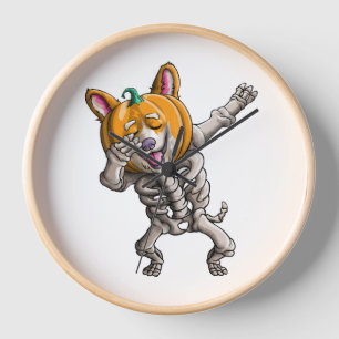 Dabbing Skeleton Corgi Cute Halloween Corgi Funny Clock