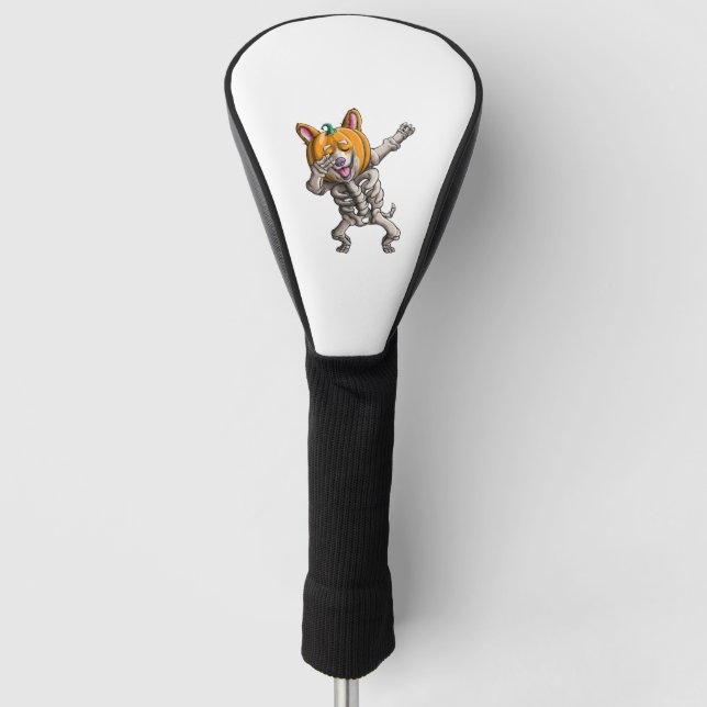 Dabbing Skeleton Corgi Cute Halloween Corgi Funny Golf Head Cover (Front)