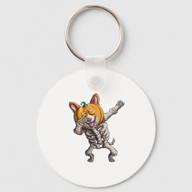 Dabbing Skeleton Corgi Cute Halloween Corgi Funny Key Ring (Front)