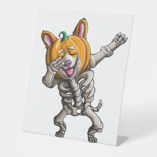 Dabbing Skeleton Corgi Cute Halloween Corgi Funny Pedestal Sign