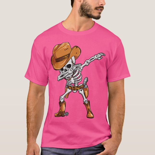 Dabbing Skeleton Cowboy Halloween Boys Men Funny D T-Shirt (Front)