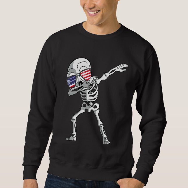 Dabbing Skeleton Dab Skeleton America Flag Sweatshirt (Front)