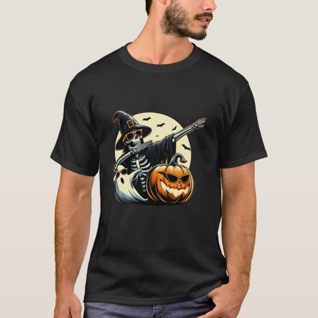 Dabbing Skeleton Dabbing Ghost Dab Dance Halloween T-Shirt (Front)