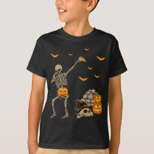 Dabbing Skeleton Eating Pizza Scary Pumpkins Skull T-Shirt