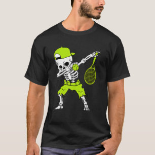 Dabbing Skeleton Funny Tennis Halloween Sport Play T-Shirt