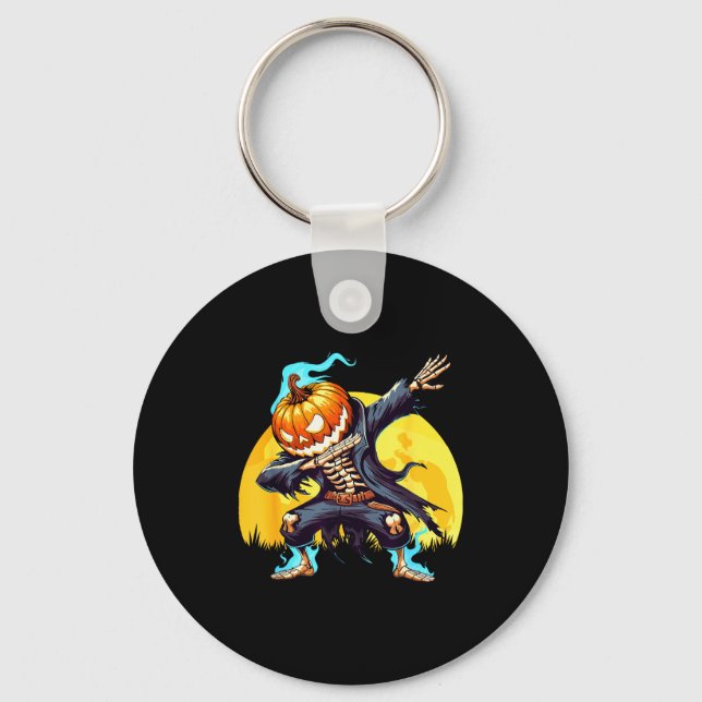 Dabbing Skeleton Headless Pumpkin Dab Dance Boys H Key Ring (Front)
