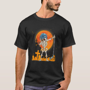 Dabbing Skeleton Hockey Halloween Kids Boys Men T-Shirt