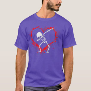 Dabbing Skeleton Kids Heart Dab Boys Funny Valent T-Shirt