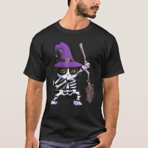 Dabbing Skeleton Kitten Kitty Cat Halloween Costum T-Shirt