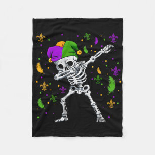 Dabbing Skeleton Mardi Gras Kids Boys Fleece Blanket