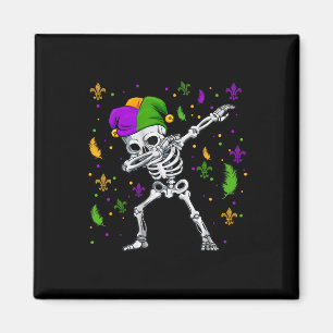 Dabbing Skeleton Mardi Gras Kids Boys Magnet