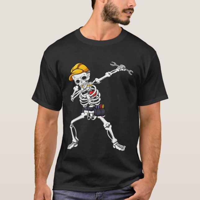 Dabbing Skeleton Mechanic Halloween Costume Mens W T-Shirt (Front)