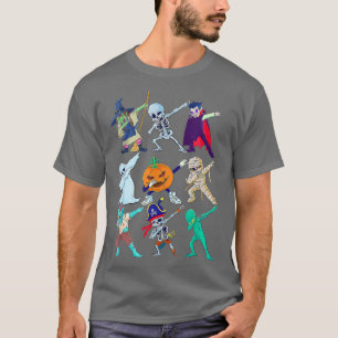 Dabbing Skeleton Monsters Funny Halloween Boys Gir T-Shirt