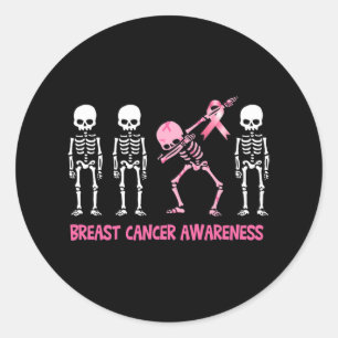 Dabbing Skeleton Pink Ribbon Breast Cancer Hallowe Classic Round Sticker