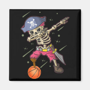 Dabbing Skeleton Pirate Basketball Lover Halloween Magnet