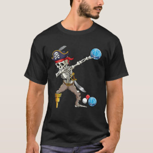 Dabbing Skeleton Pirate Bocce Ball Boccie Hallowee T-Shirt