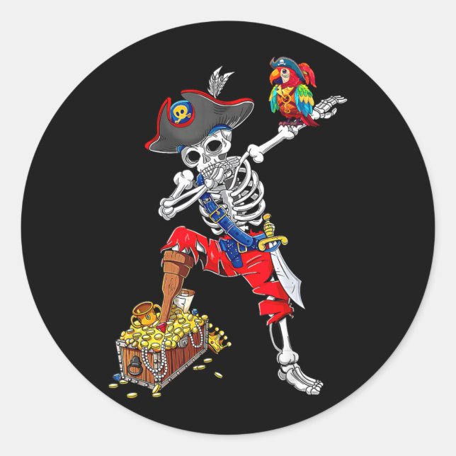 Dabbing Skeleton Pirate Classic Round Sticker (Front)