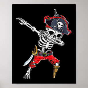 Dabbing Skeleton Pirate Funny Halloween Kids Jolly Poster