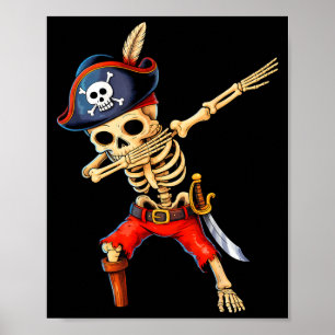Dabbing skeleton pirate halloween costume kids poster