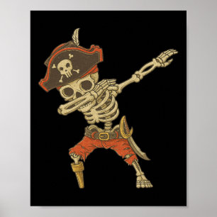 Dabbing Skeleton Pirate Halloween Kids Jolly Roger Poster