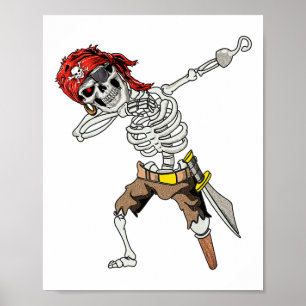 Dabbing Skeleton Pirate Halloween Kids Jolly Roger Poster
