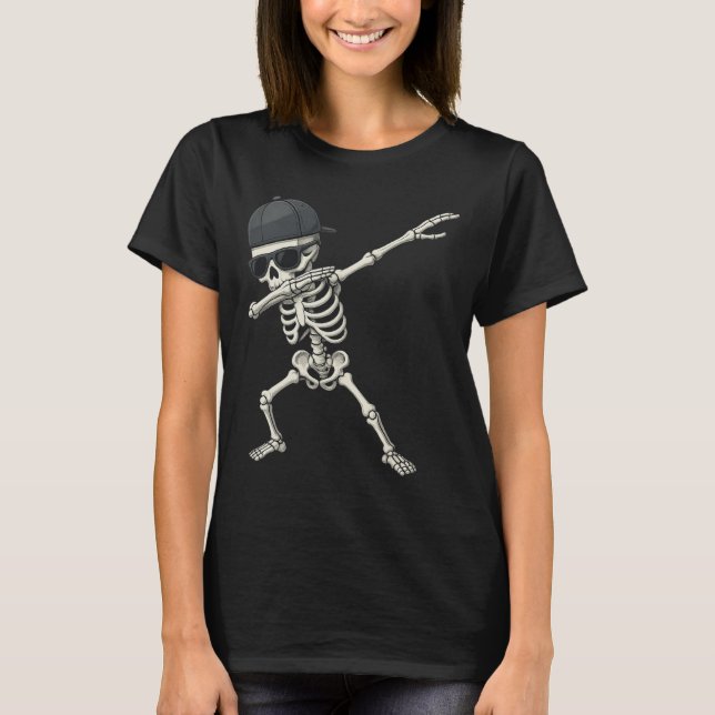 Dabbing Skeleton Pirate Halloween Kids Jolly Roger T-Shirt (Front)