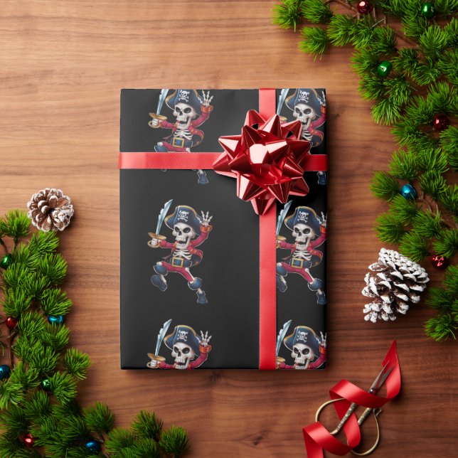 Dabbing Skeleton Pirate Halloween Kids Jolly Roger Wrapping Paper (Holiday Gift)