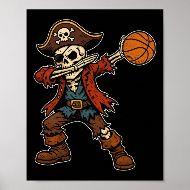 Dabbing Skeleton Pirate Sketll Halloween Pirate Da Poster (Front)