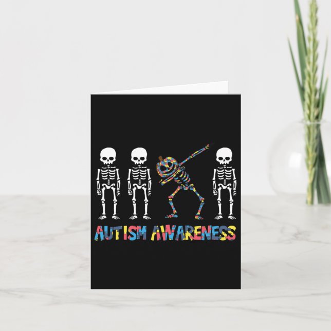 Dabbing Skeleton Pumpkin Autism Awareness Hallowee Card (Front)
